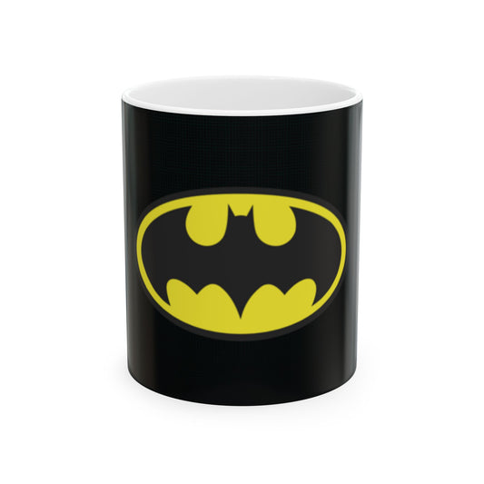 Batman Ceramic Mug, Superhero Gift, Coffee Cup, Comic Fan Mug, Black and Yellow Decor, Unique Drinkware